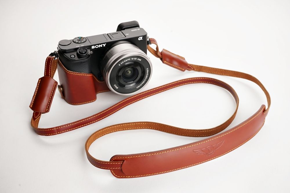 Genuine real Leather Half Camera Case bag cover for Sony A6000 Bottom